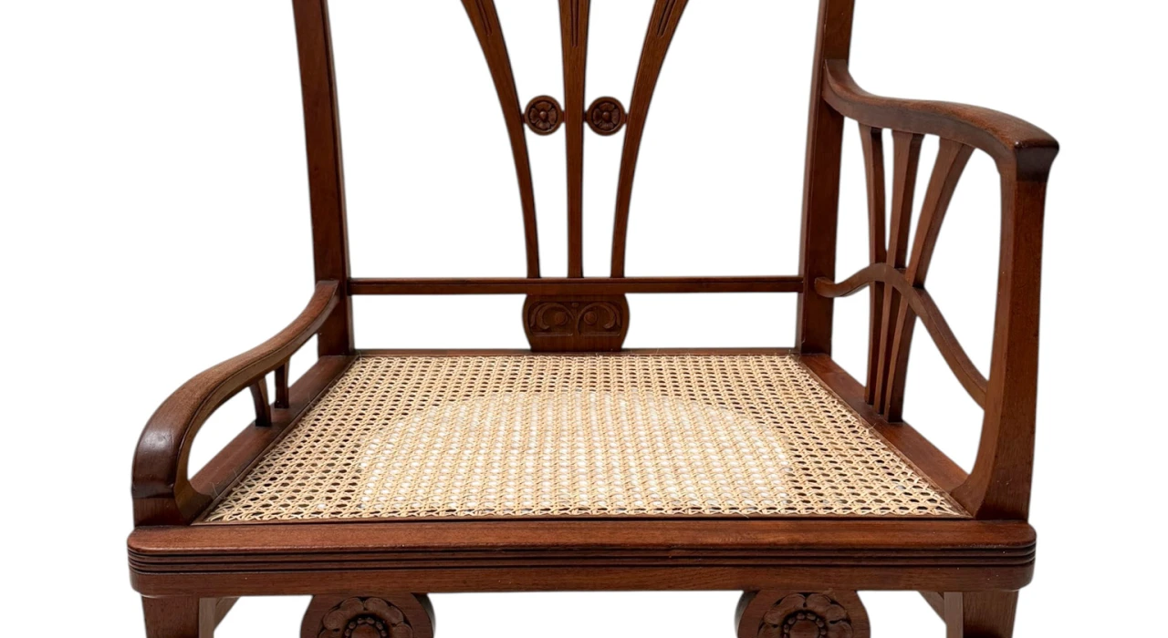 Art Nouveau Armchair with Wicker Seat by H.P. Mutters & Zoon, 1900s